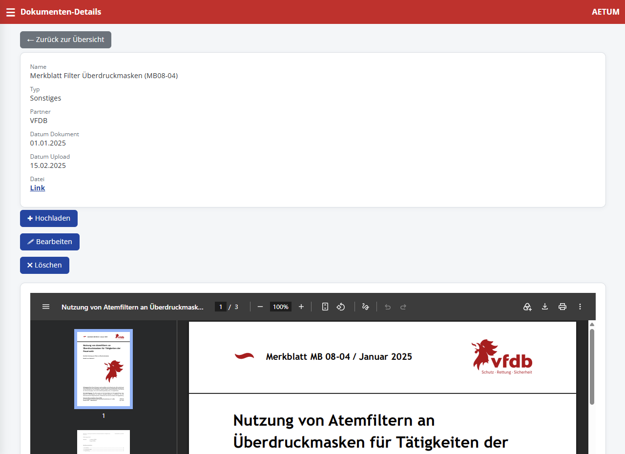 Defektmeldungen und Dokumentenverwaltung in AETUM