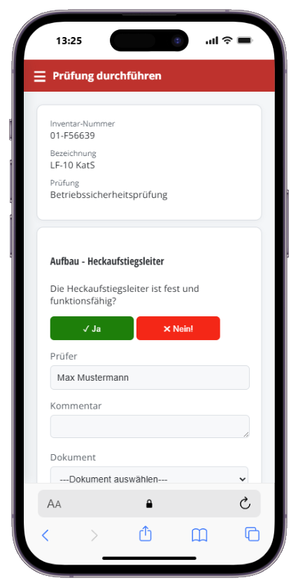 Durchführung einer Geräteprüfung in AETUM auf dem Smartphone